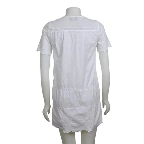 Gap Mini Dress Eyelet Scallop Lace Trip Short Sleeve White Cotton Size XS - Picture 6 of 12